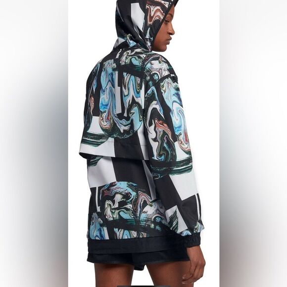 Nike Women's Black/Multi Marble-Print Half-Zip Hooded Jacket Sz M - Picture 13 of 13